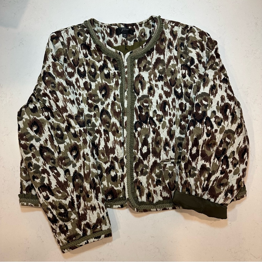 J. Crew Animal Print Jacket - Olive and Brown Size XXL
